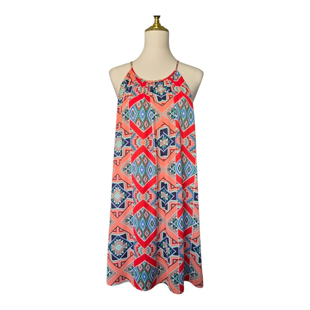 Everly Geometric Print Sleeveless Shift Dress Multicolor Boho Aztec USA Size‎ L